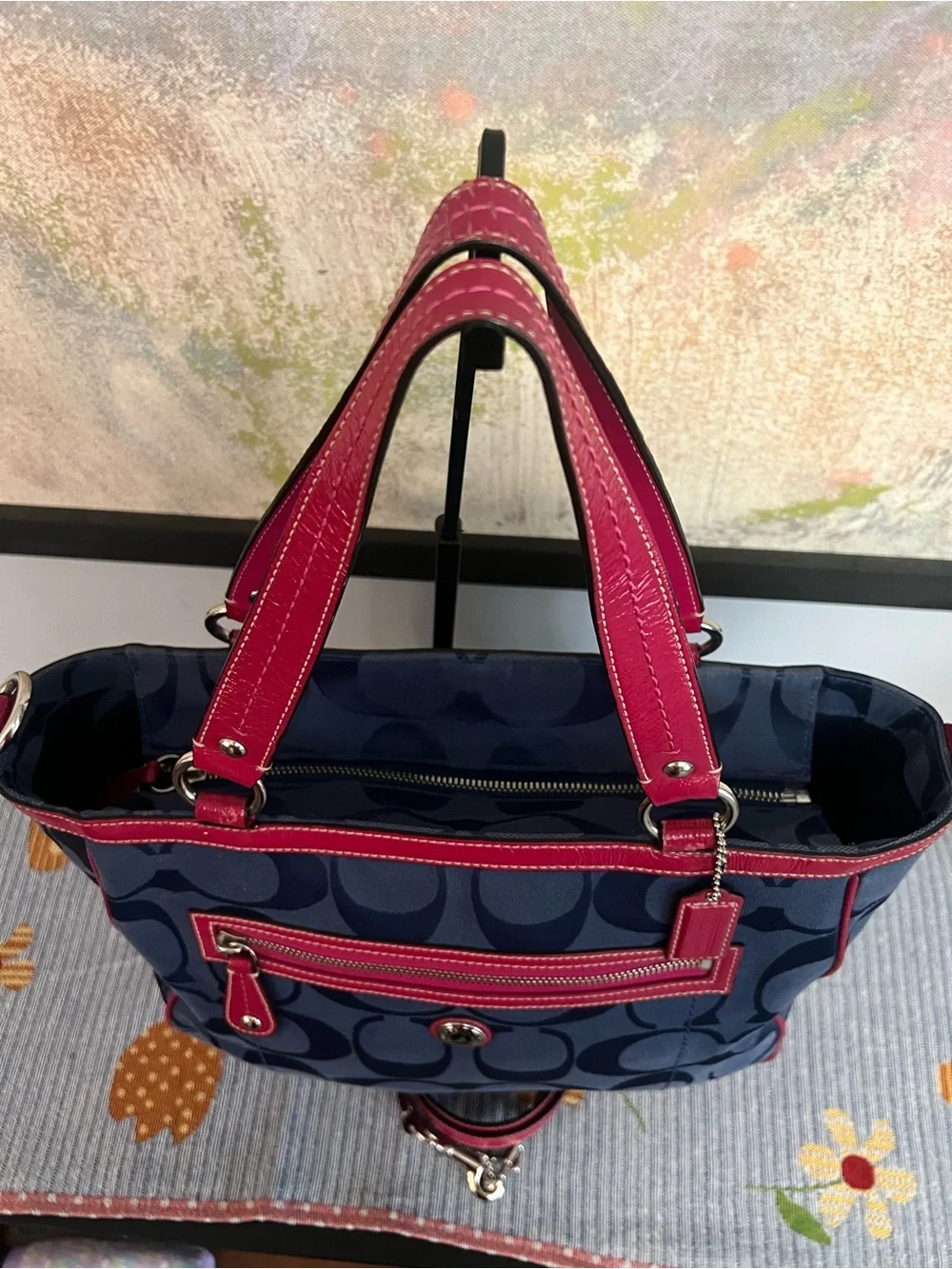 Coach 2010 Pink and Navy Signature Laura Tote Bag - Picture 4 of 13